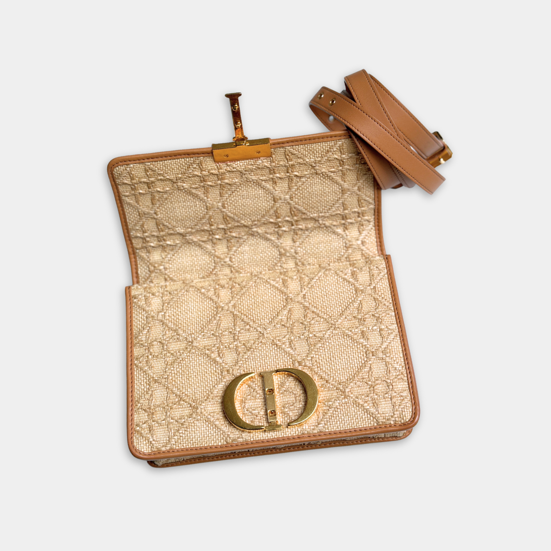Dior Light Tan Raffia Calfskin 30 Montaigne Flap Bag Kelly's Authentic Boutique