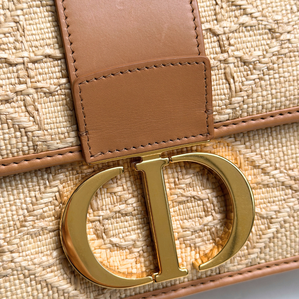 Dior Light Tan Raffia Calfskin 30 Montaigne Flap Bag Kelly's Authentic Boutique