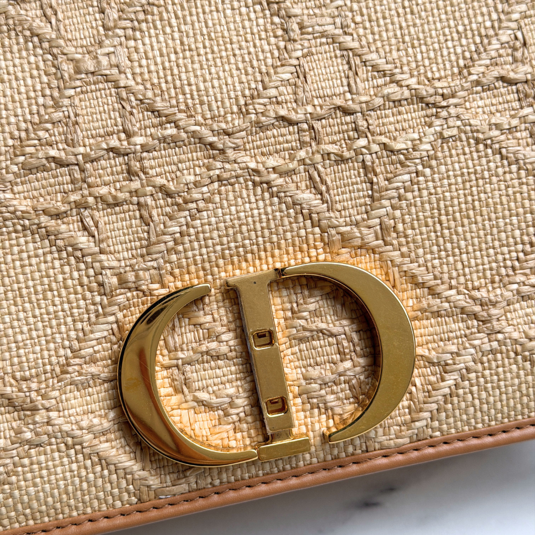 Dior Light Tan Raffia Calfskin 30 Montaigne Flap Bag Kelly's Authentic Boutique