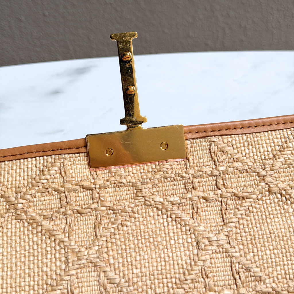 Dior Light Tan Raffia Calfskin 30 Montaigne Flap Bag Kelly's Authentic Boutique