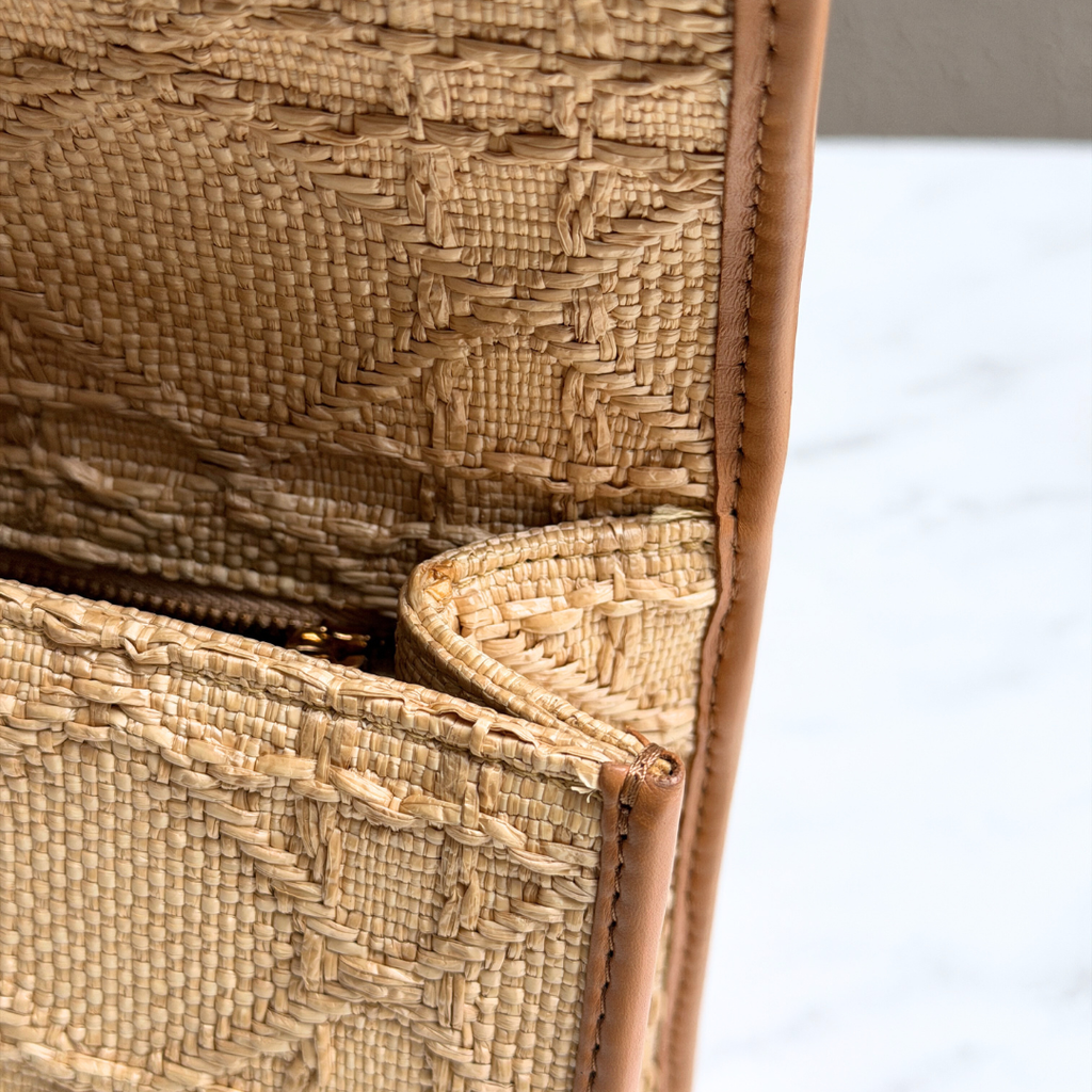 Dior Light Tan Raffia Calfskin 30 Montaigne Flap Bag Kelly's Authentic Boutique