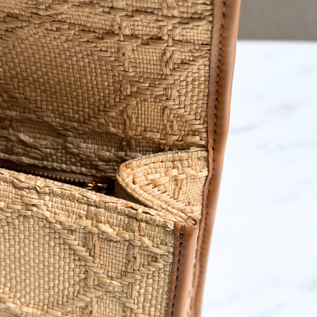 Dior Light Tan Raffia Calfskin 30 Montaigne Flap Bag Kelly's Authentic Boutique