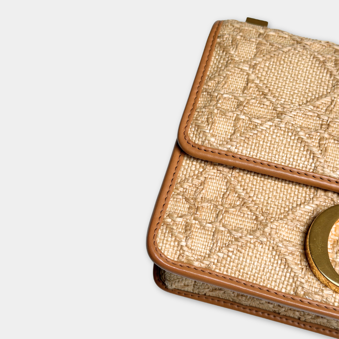 Dior Light Tan Raffia Calfskin 30 Montaigne Flap Bag Kelly's Authentic Boutique