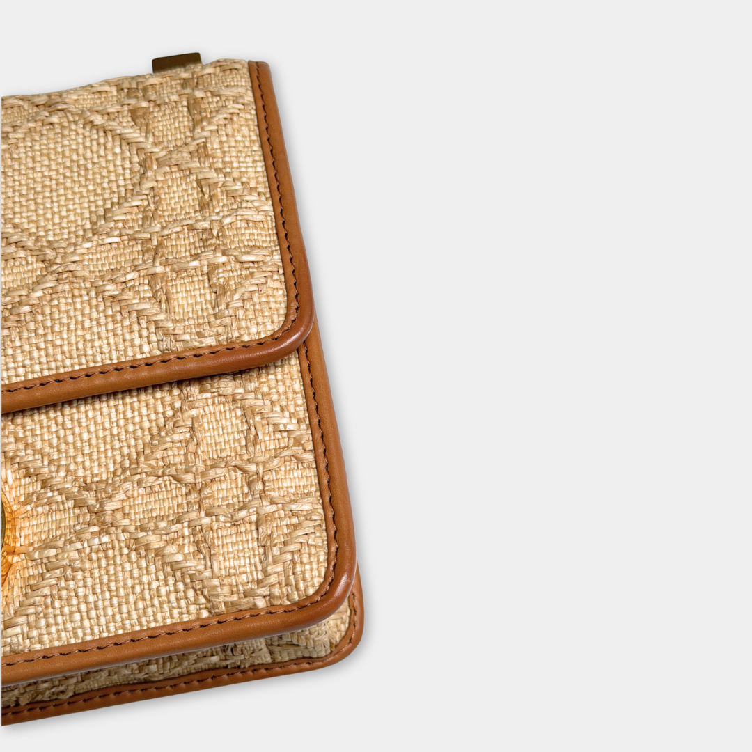 Dior Light Tan Raffia Calfskin 30 Montaigne Flap Bag Kelly's Authentic Boutique