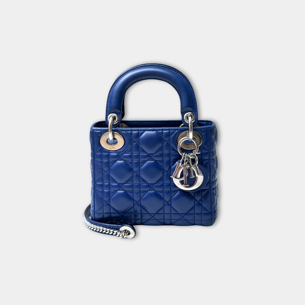 Dior Mini Lady Dior Blue Lambskin Kelly's Authentic Boutique