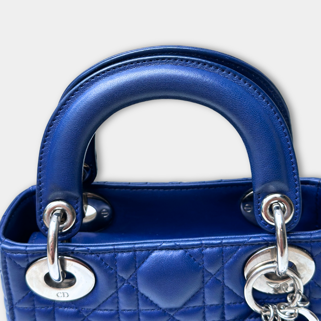 Dior Mini Lady Dior Blue Lambskin Kelly's Authentic Boutique