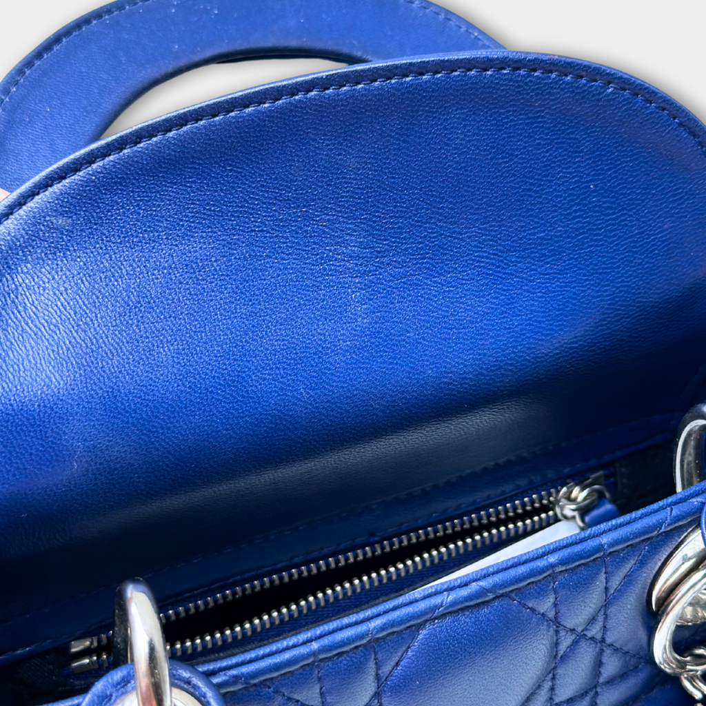 Dior Mini Lady Dior Blue Lambskin Kelly's Authentic Boutique