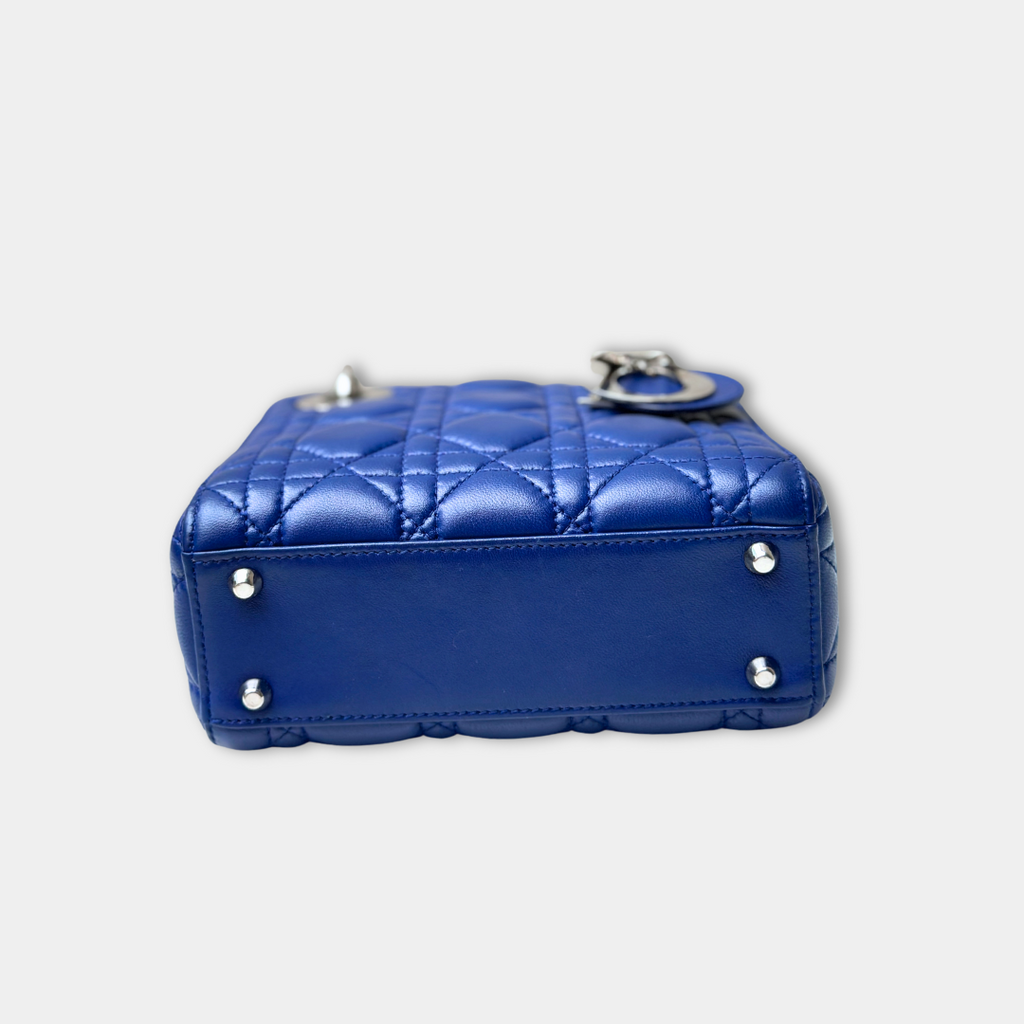 Dior Mini Lady Dior Blue Lambskin Kelly's Authentic Boutique