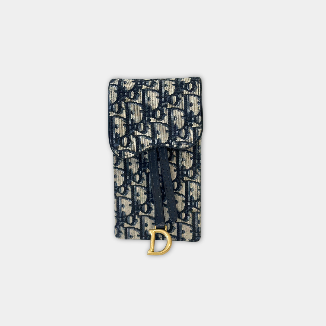 Dior Saddle Phone Pouch Dior Oblique Jacquard Blue Kelly's Authentic Boutique