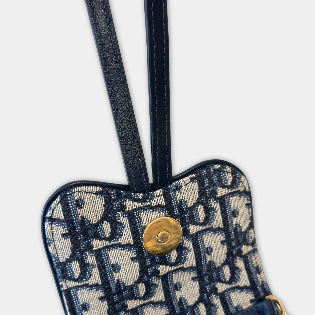 Dior Saddle Phone Pouch Dior Oblique Jacquard Blue Kelly's Authentic Boutique