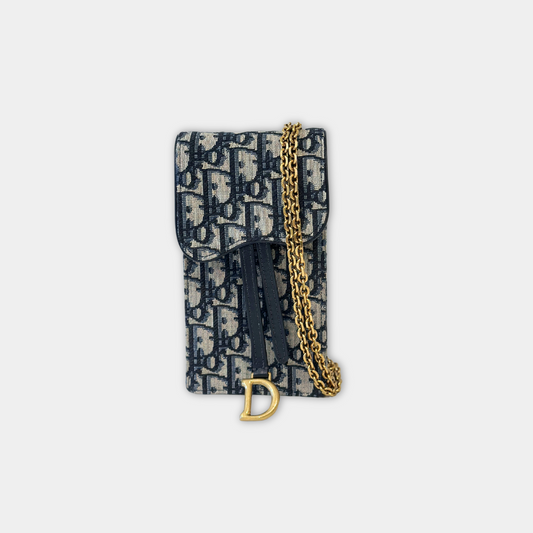 Dior Saddle Phone Pouch Dior Oblique Jacquard Blue Kelly's Authentic Boutique
