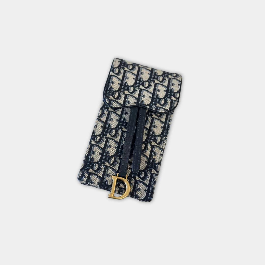 Dior Saddle Phone Pouch Dior Oblique Jacquard Blue Kelly's Authentic Boutique