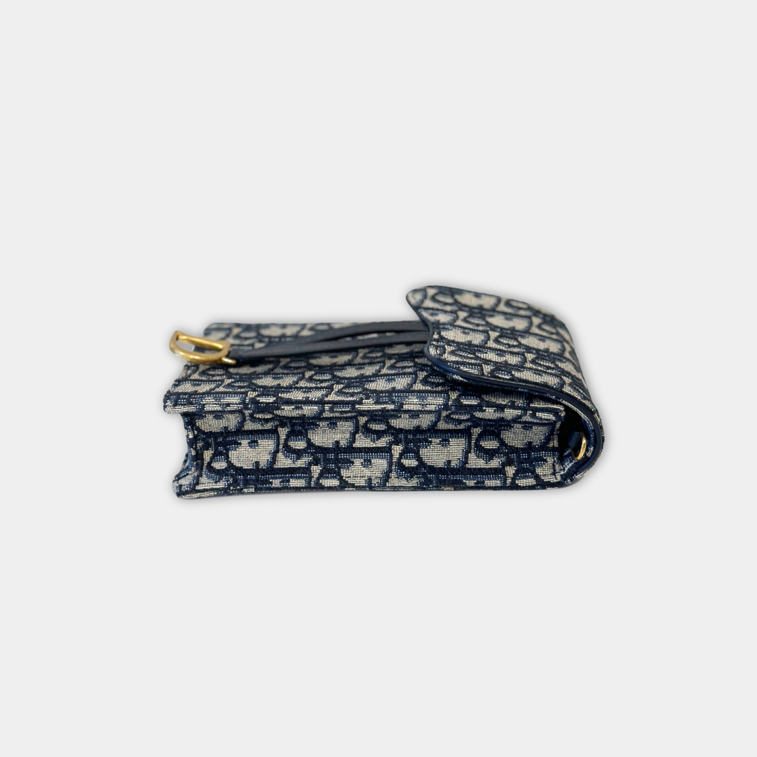 Dior Saddle Phone Pouch Dior Oblique Jacquard Blue Kelly's Authentic Boutique