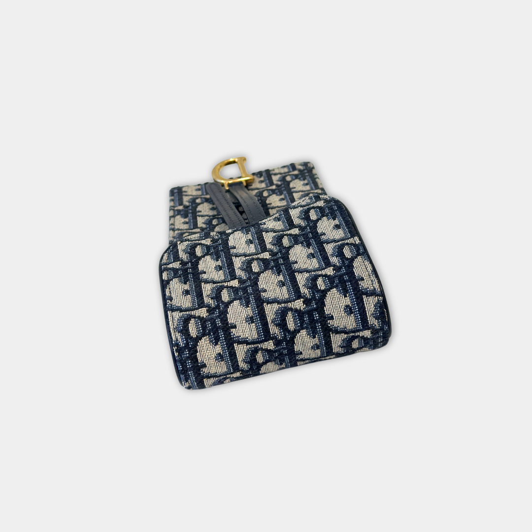 Dior Saddle Phone Pouch Dior Oblique Jacquard Blue Kelly's Authentic Boutique