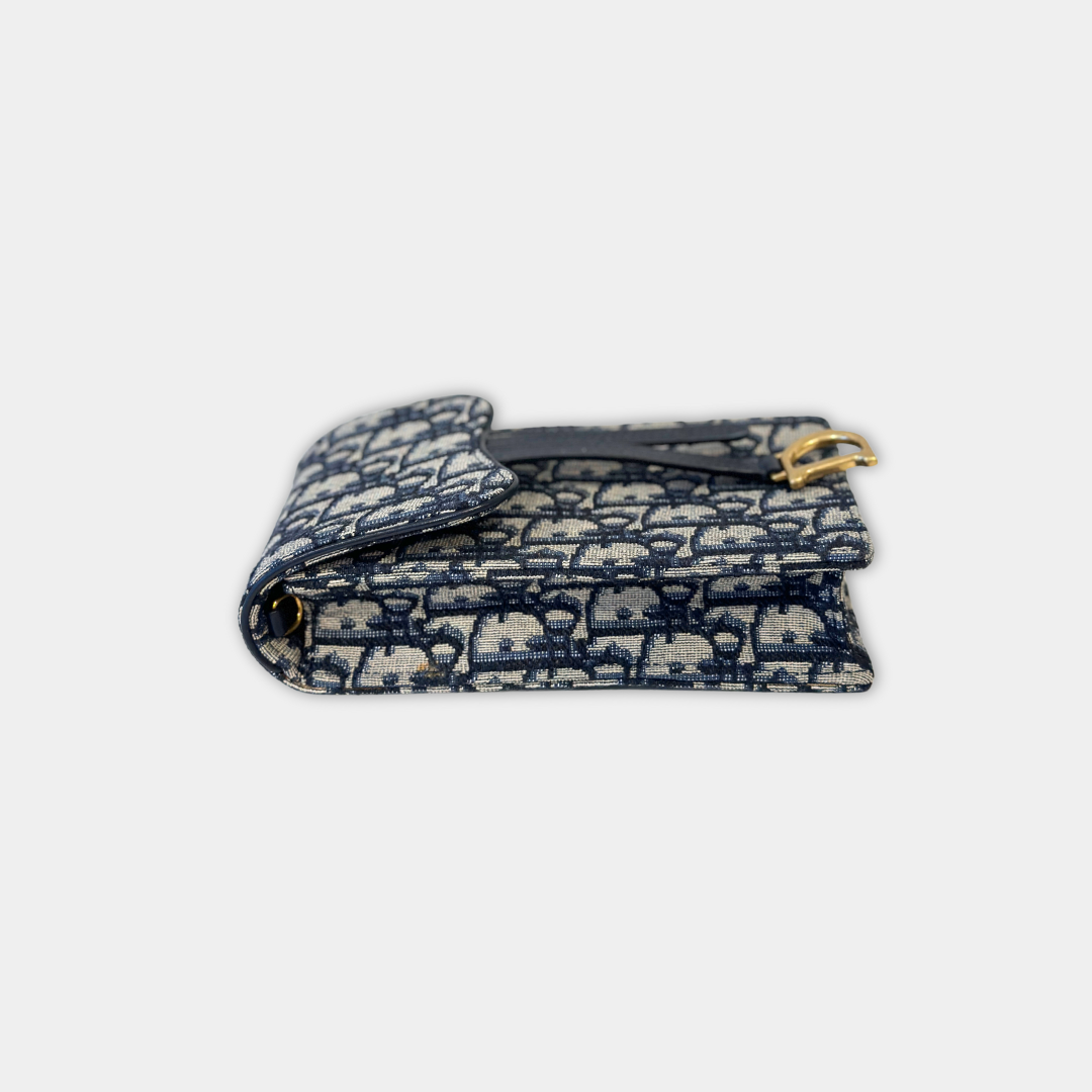 Dior Saddle Phone Pouch Dior Oblique Jacquard Blue Kelly's Authentic Boutique