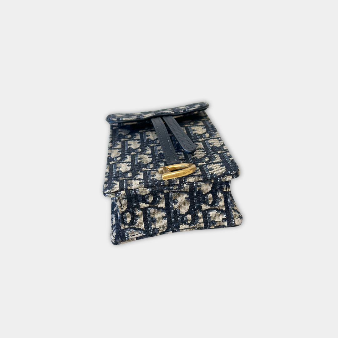 Dior Saddle Phone Pouch Dior Oblique Jacquard Blue Kelly's Authentic Boutique