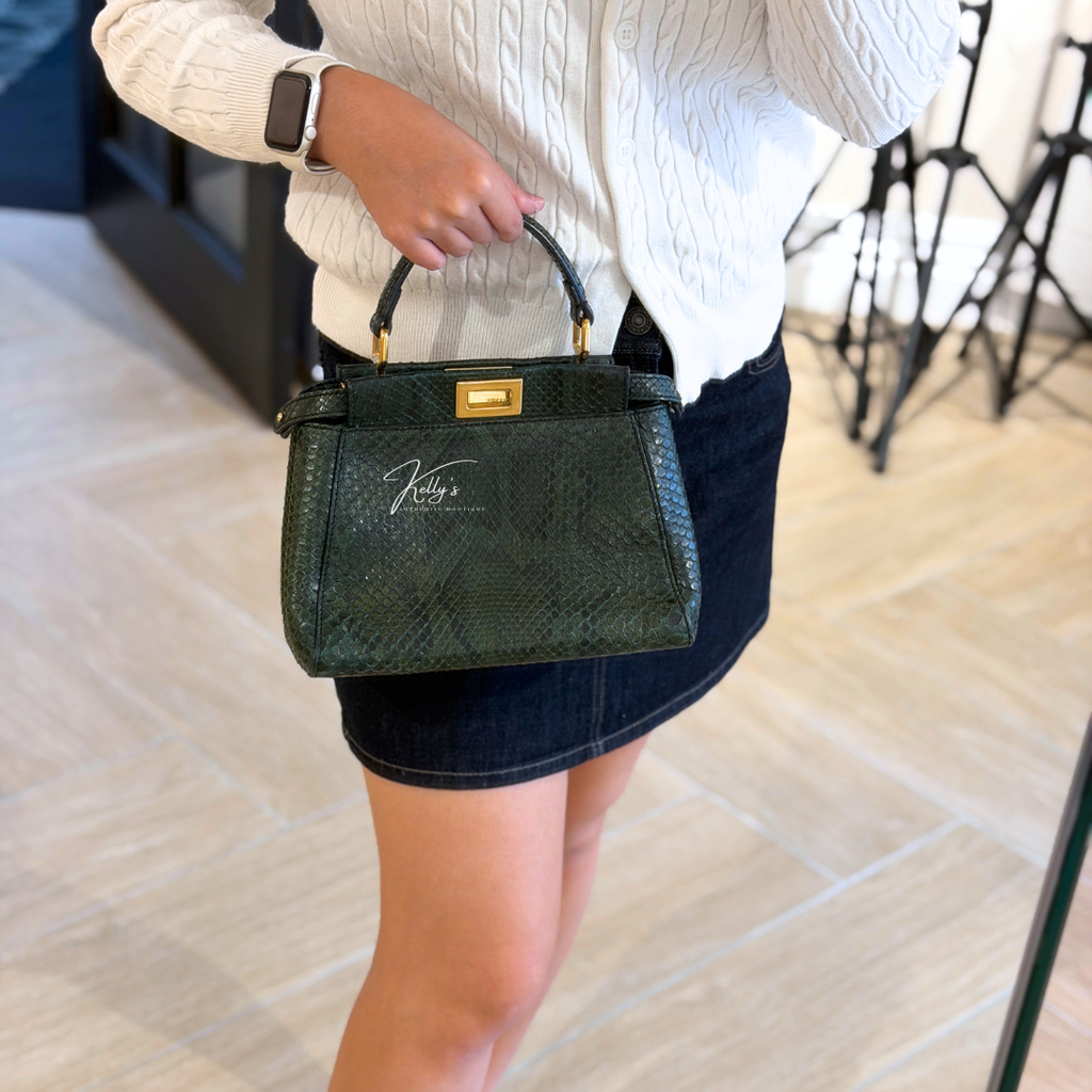 Fendi Emerald Green Python Mini Peekaboo Handbag Kelly's Authentic Boutique