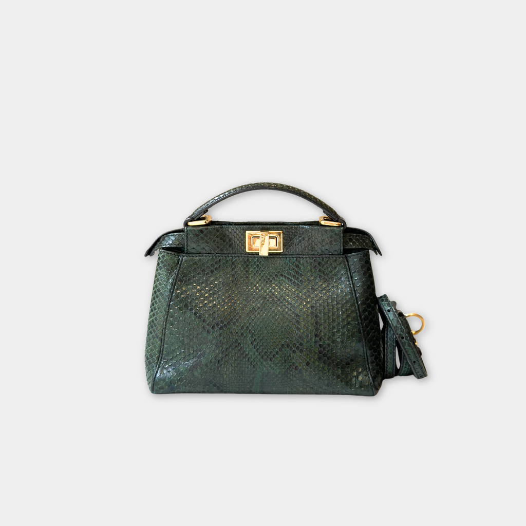 Fendi Emerald Green Python Mini Peekaboo Handbag Kelly's Authentic Boutique