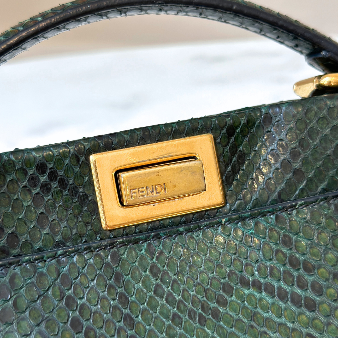 Fendi Emerald Green Python Mini Peekaboo Handbag Kelly's Authentic Boutique