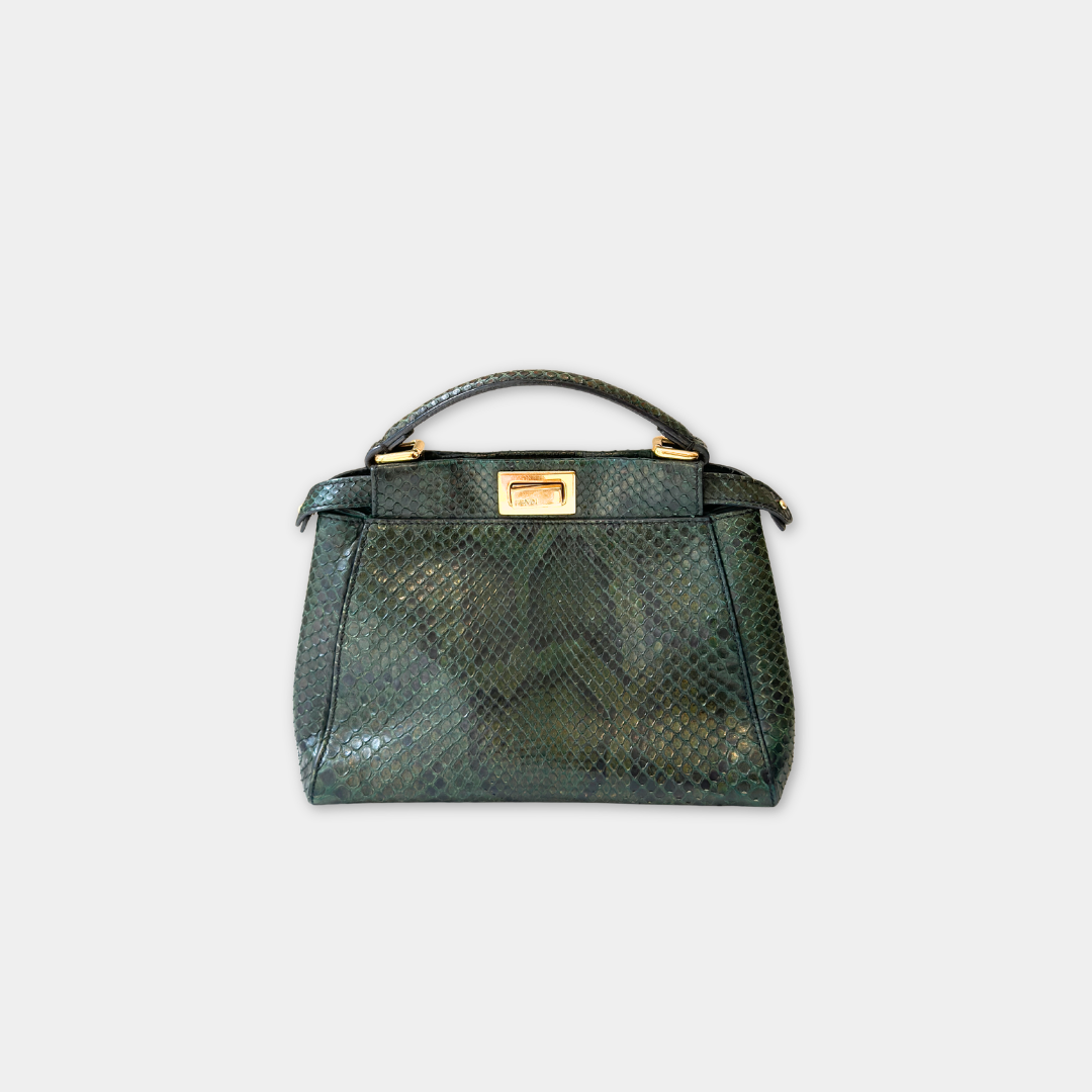 Fendi Emerald Green Python Mini Peekaboo Handbag Kelly's Authentic Boutique