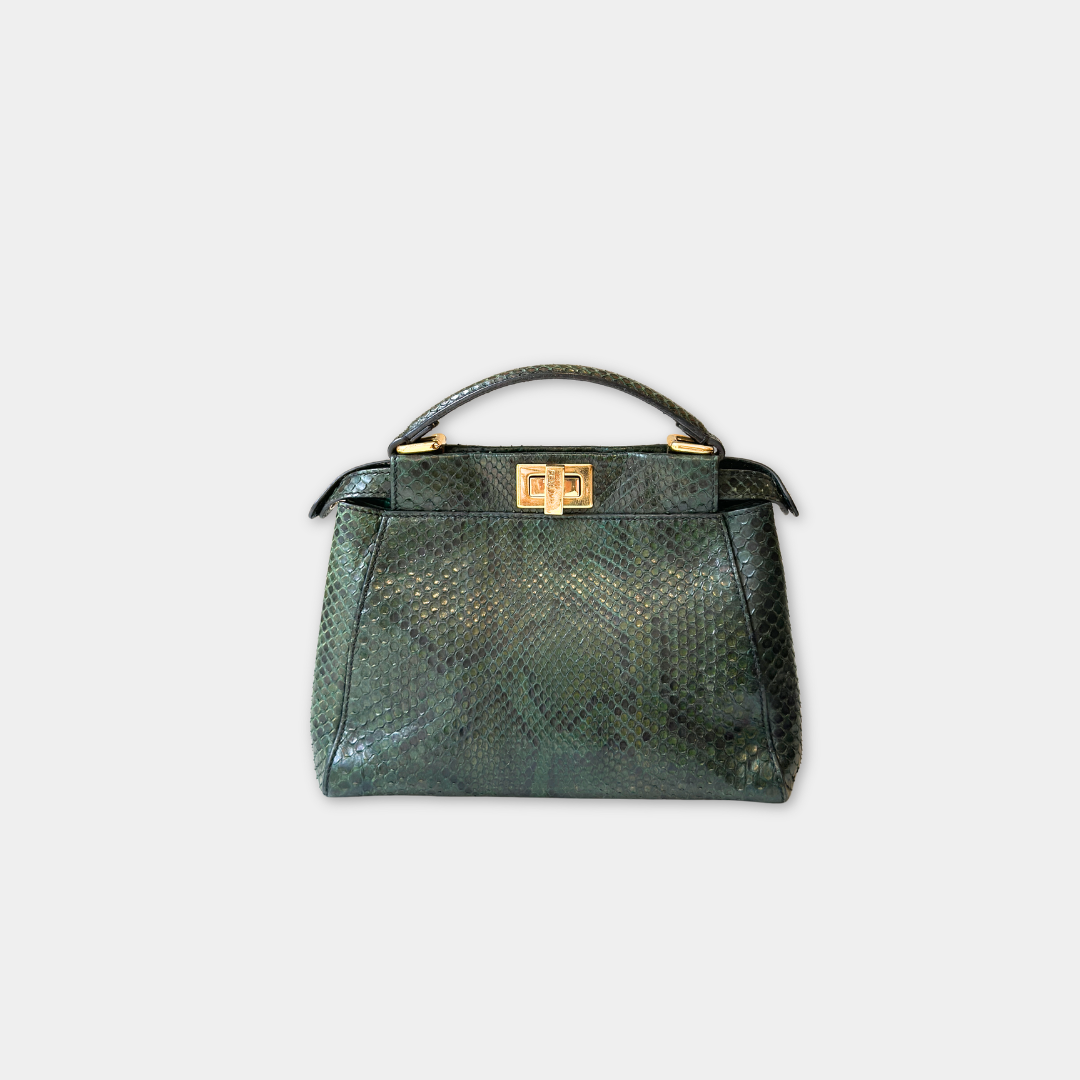 Fendi Emerald Green Python Mini Peekaboo Handbag Kelly's Authentic Boutique