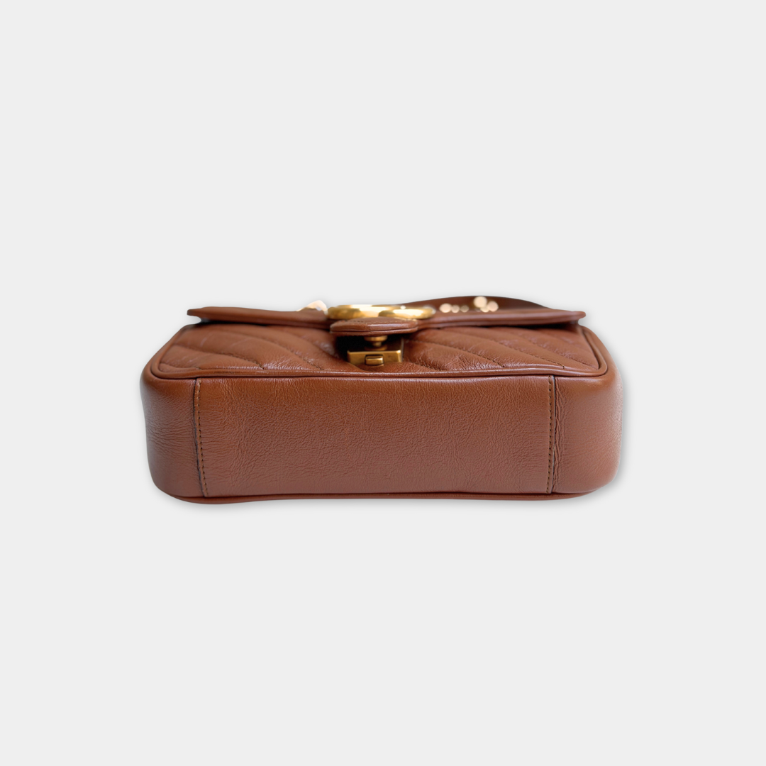 Gucci Mini Brown Marmont Shoulder Flap Kelly's Authentic Boutique