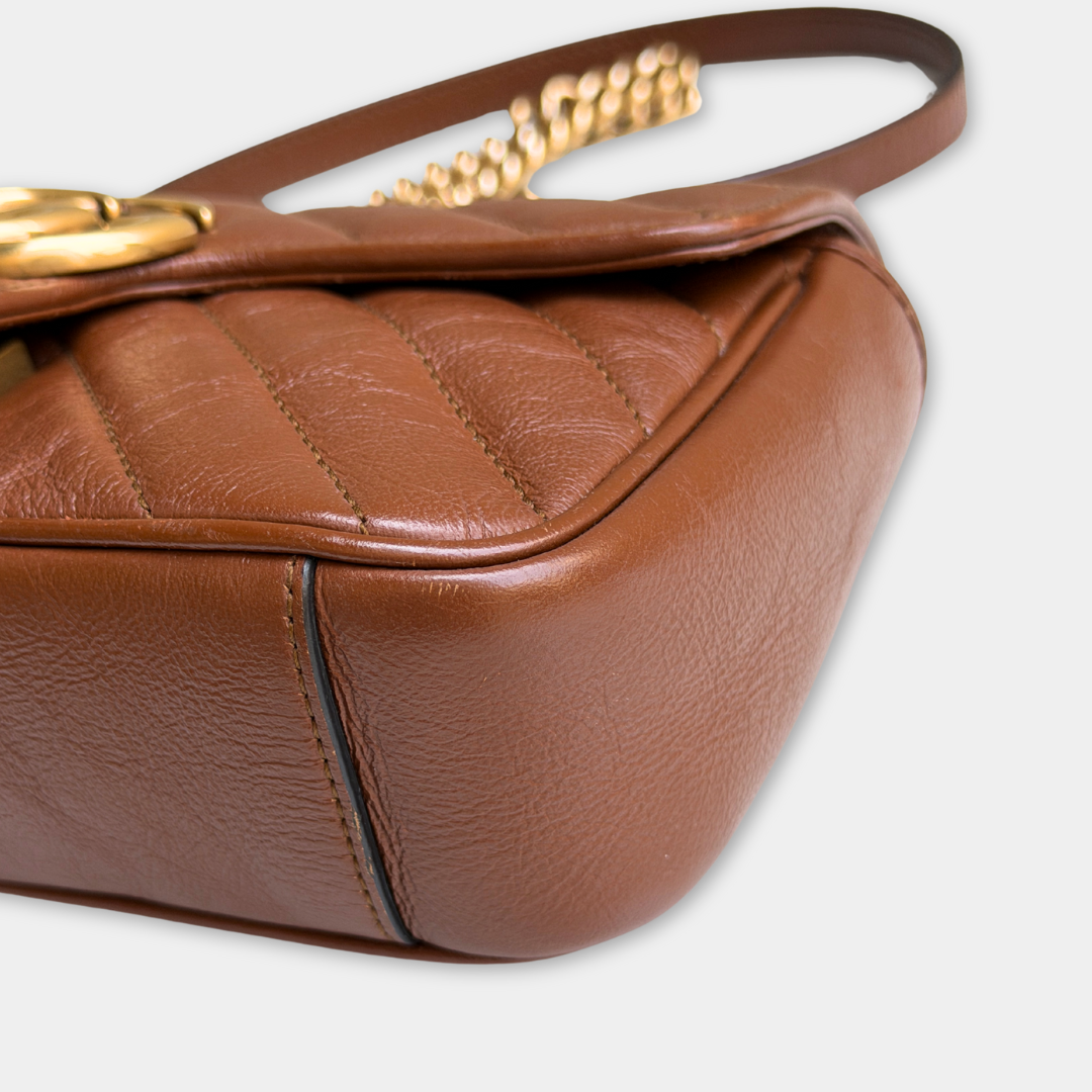 Gucci Mini Brown Marmont Shoulder Flap Kelly's Authentic Boutique
