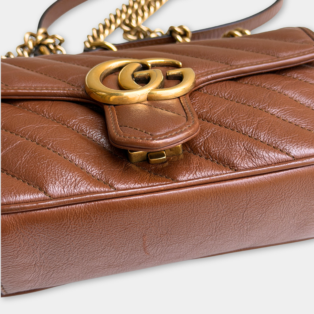 Gucci Mini Brown Marmont Shoulder Flap Kelly's Authentic Boutique