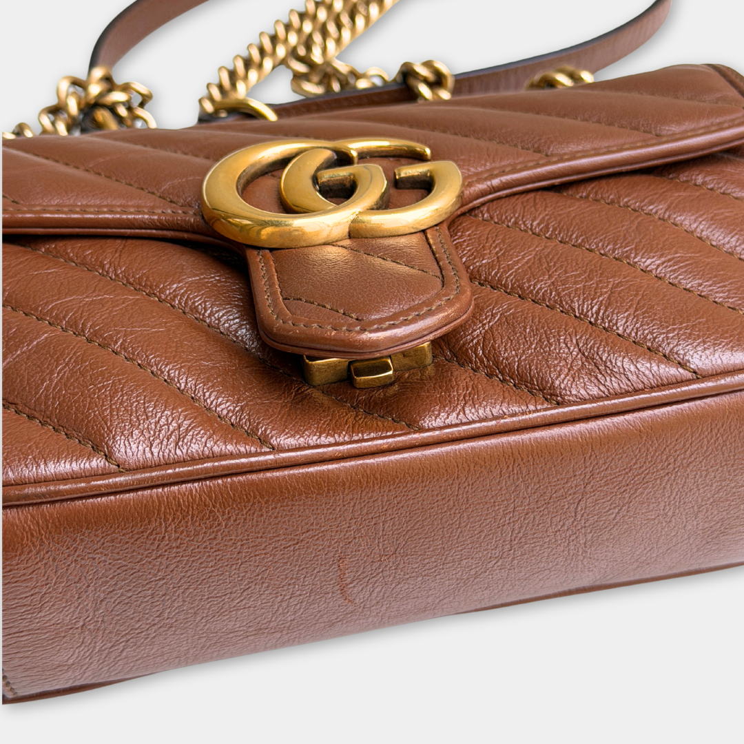 Gucci Mini Brown Marmont Shoulder Flap Kelly's Authentic Boutique