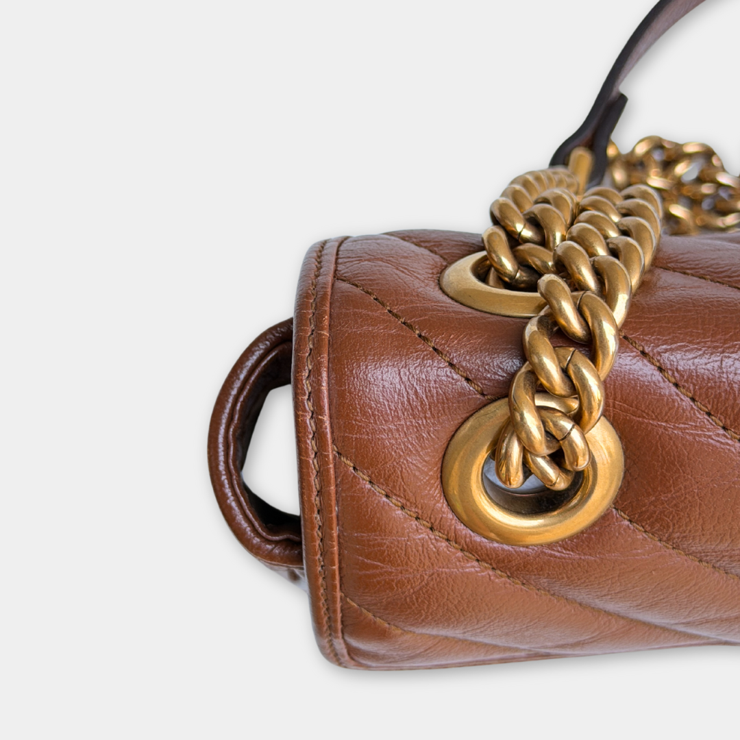 Gucci Mini Brown Marmont Shoulder Flap Kelly's Authentic Boutique