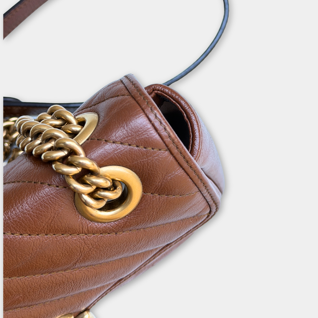 Gucci Mini Brown Marmont Shoulder Flap Kelly's Authentic Boutique