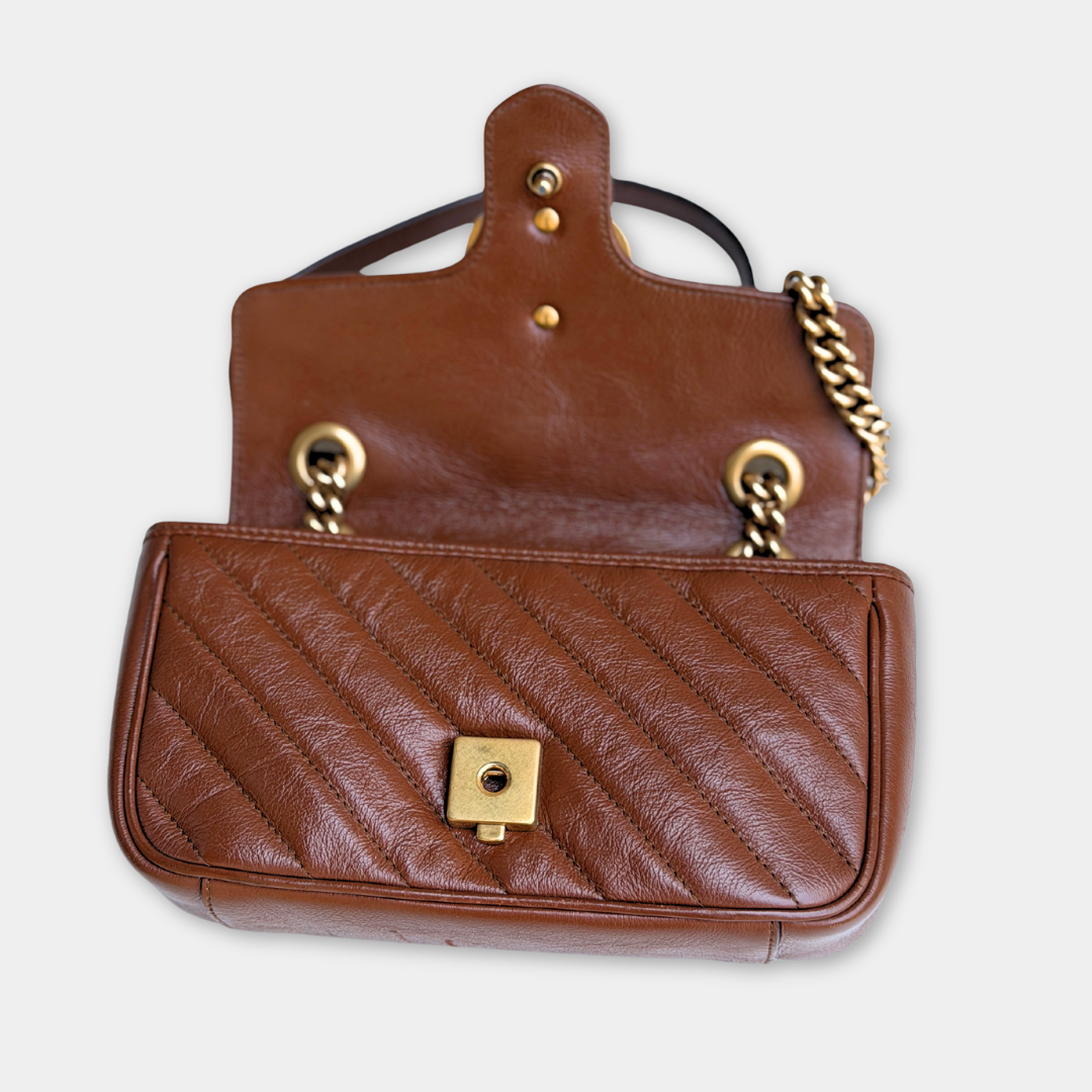 Gucci Mini Brown Marmont Shoulder Flap Kelly's Authentic Boutique