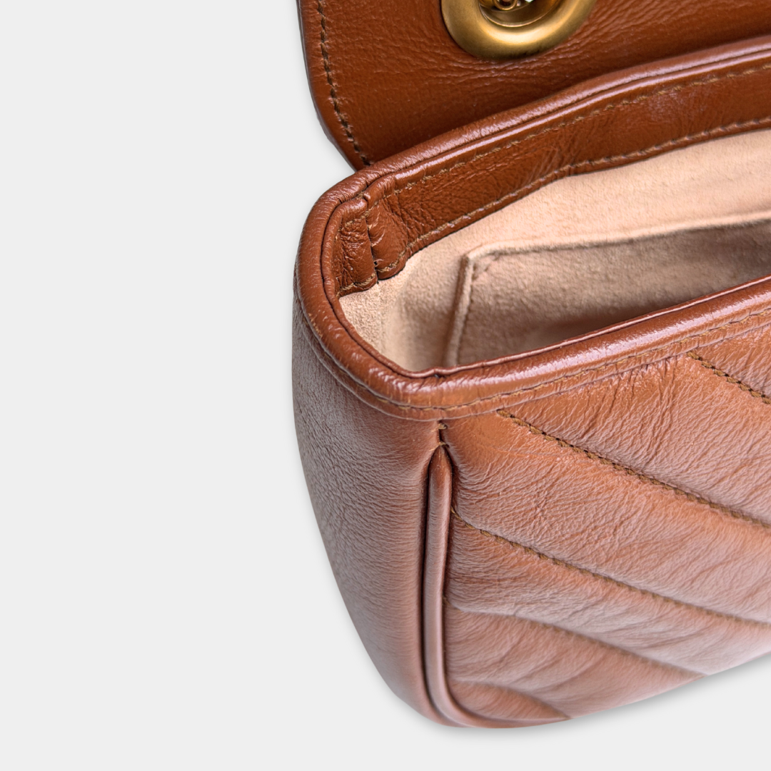 Gucci Mini Brown Marmont Shoulder Flap Kelly's Authentic Boutique