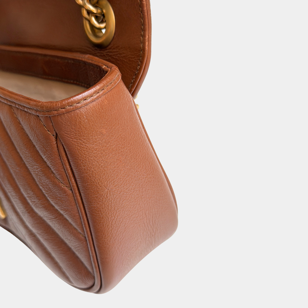 Gucci Mini Brown Marmont Shoulder Flap Kelly's Authentic Boutique