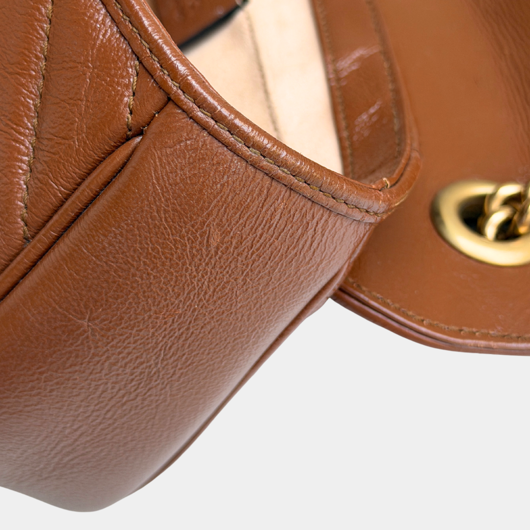 Gucci Mini Brown Marmont Shoulder Flap Kelly's Authentic Boutique