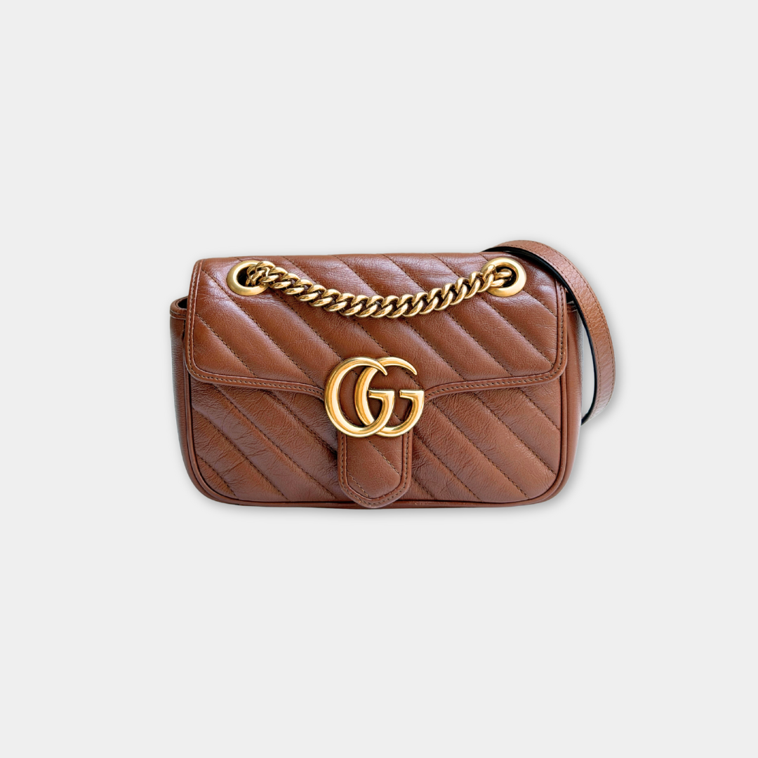 Gucci Mini Brown Marmont Shoulder Flap Kelly's Authentic Boutique