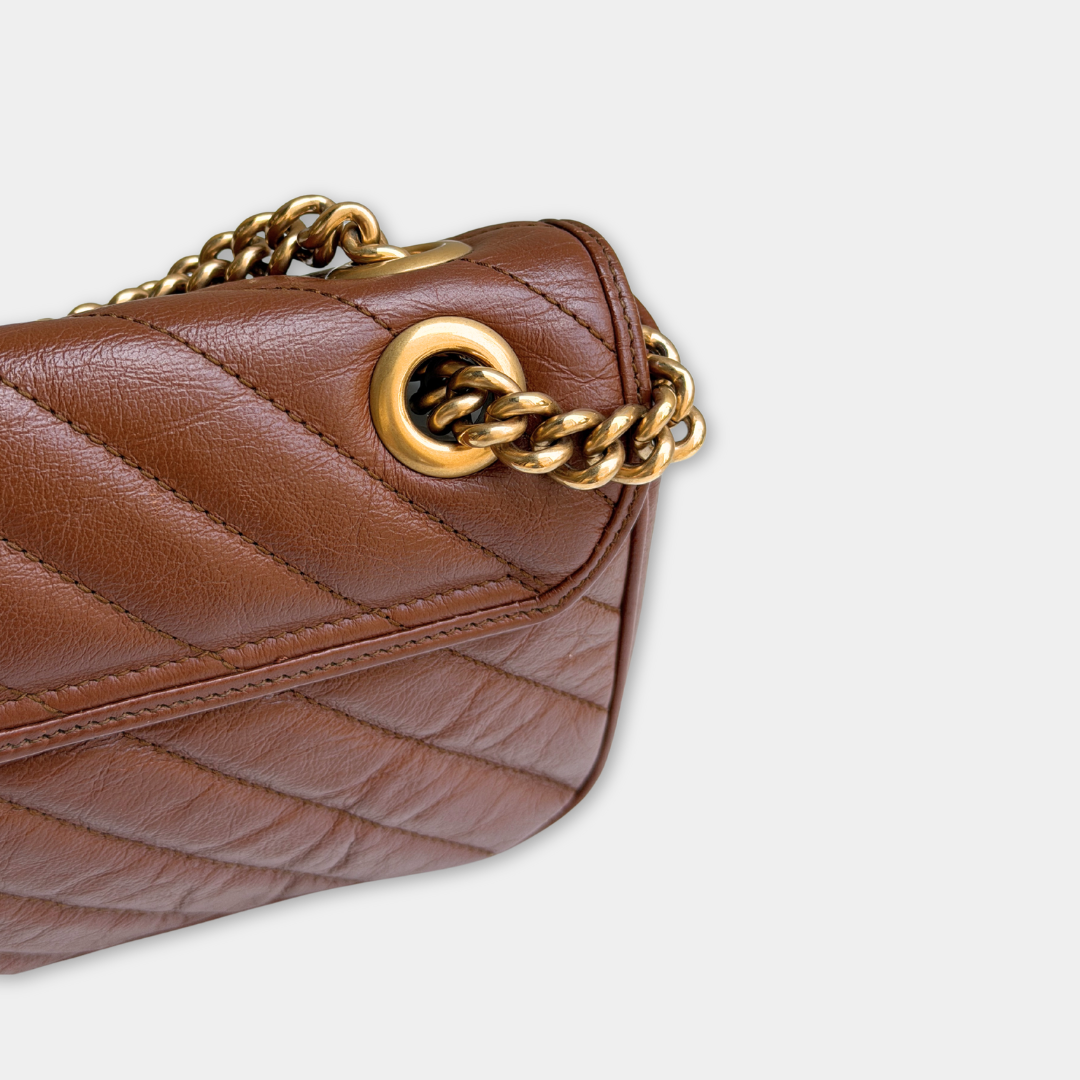 Gucci Mini Brown Marmont Shoulder Flap Kelly's Authentic Boutique