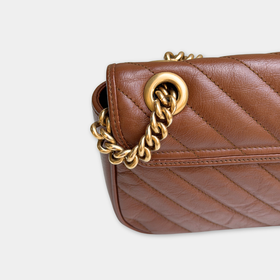 Gucci Mini Brown Marmont Shoulder Flap Kelly's Authentic Boutique
