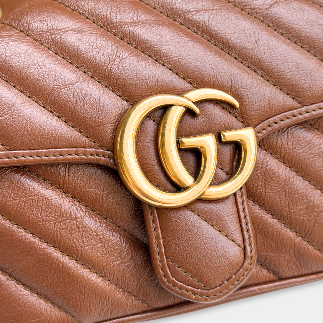 Gucci Mini Brown Marmont Shoulder Flap Kelly's Authentic Boutique