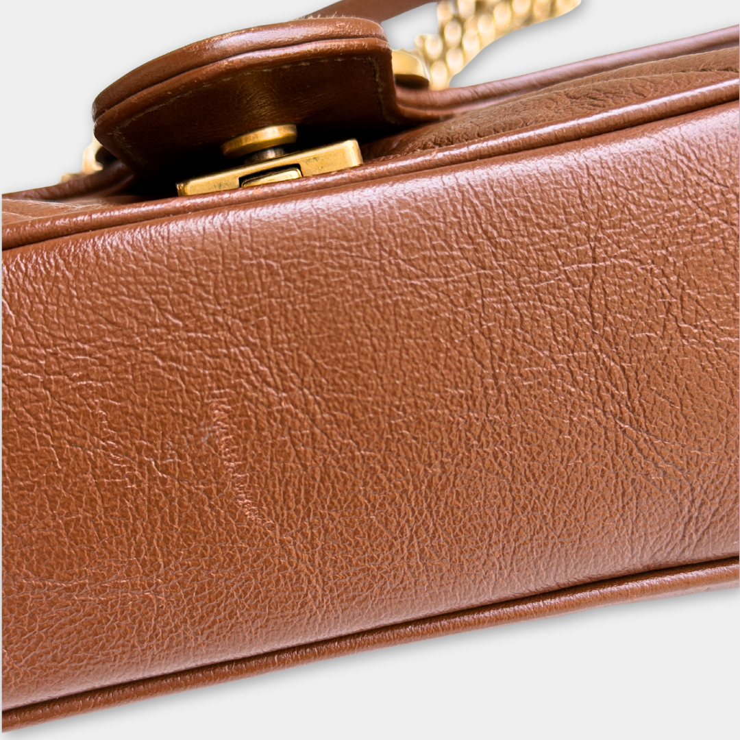 Gucci Mini Brown Marmont Shoulder Flap Kelly's Authentic Boutique