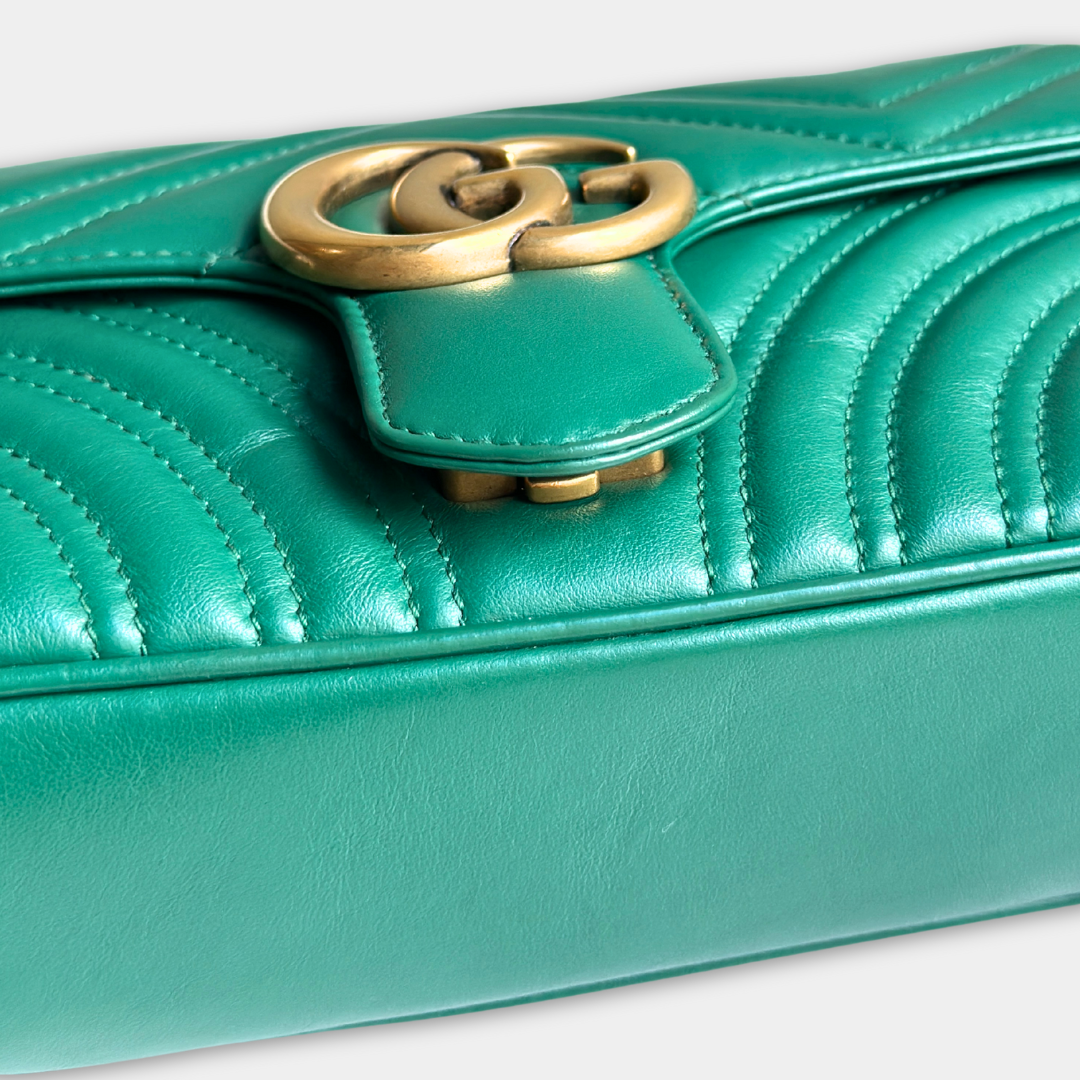 Gucci Mini Green Marmont Shoulder Flap Kelly's Authentic Boutique