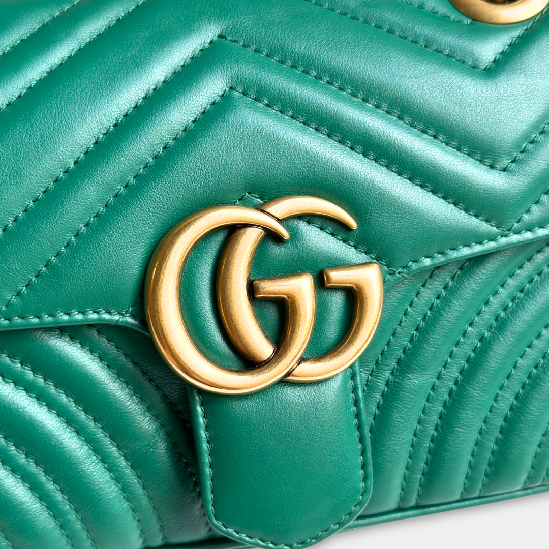 Gucci Mini Green Marmont Shoulder Flap Kelly's Authentic Boutique