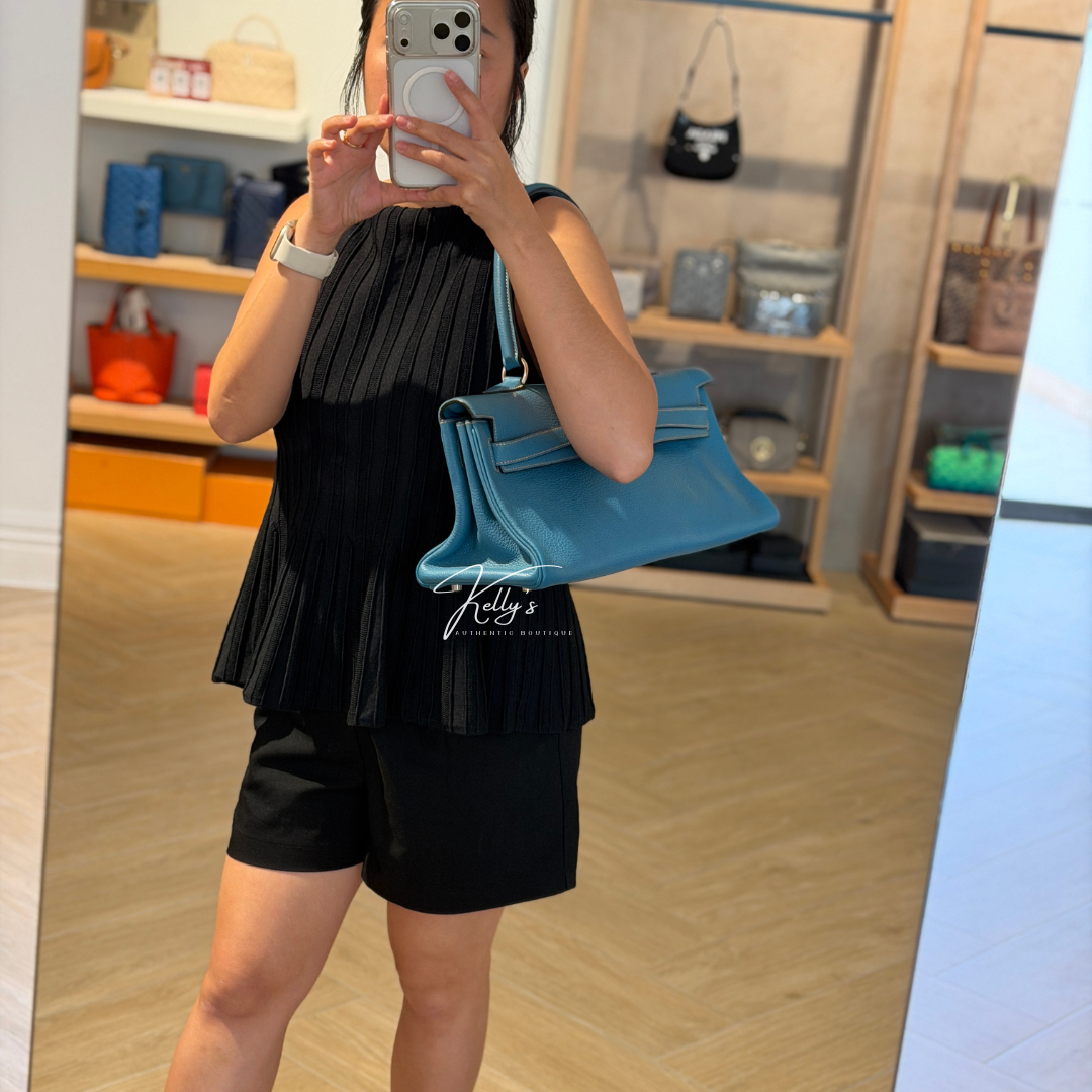 H Kelly Clemence Blue Jeans Shoulder Bag (Stamp Square N) Kelly's Authentic Boutique