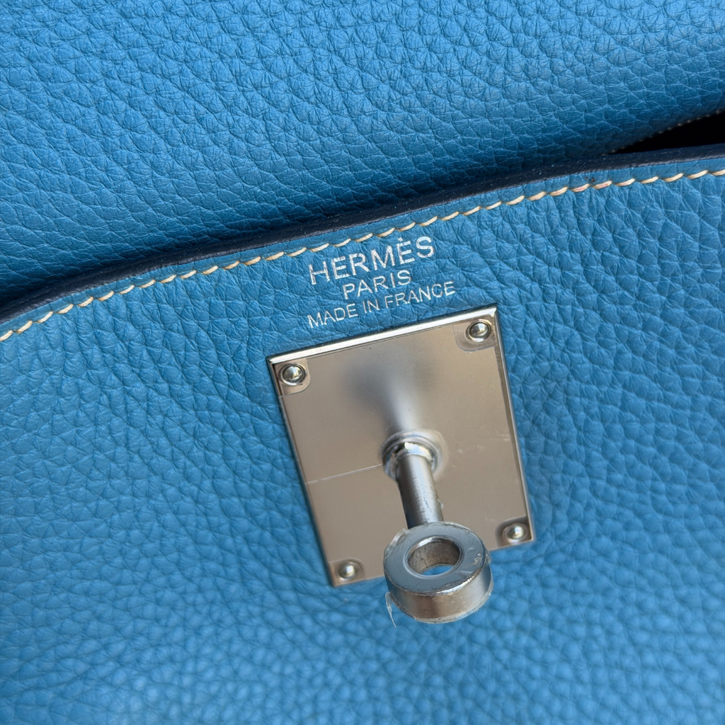 H Kelly Clemence Blue Jeans Shoulder Bag (Stamp Square N) Kelly's Authentic Boutique