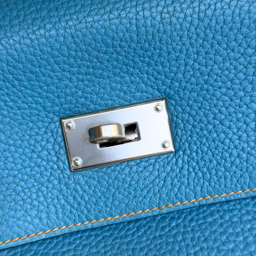 H Kelly Clemence Blue Jeans Shoulder Bag (Stamp Square N) Kelly's Authentic Boutique