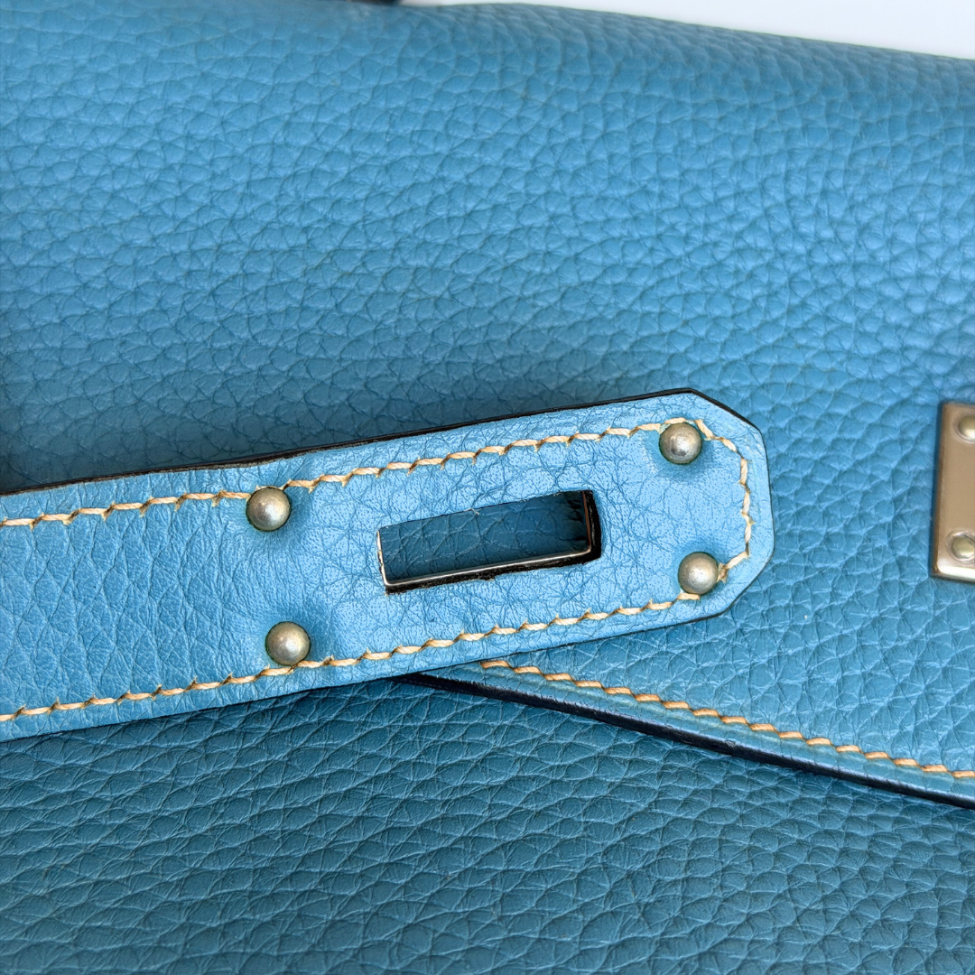 H Kelly Clemence Blue Jeans Shoulder Bag (Stamp Square N) Kelly's Authentic Boutique