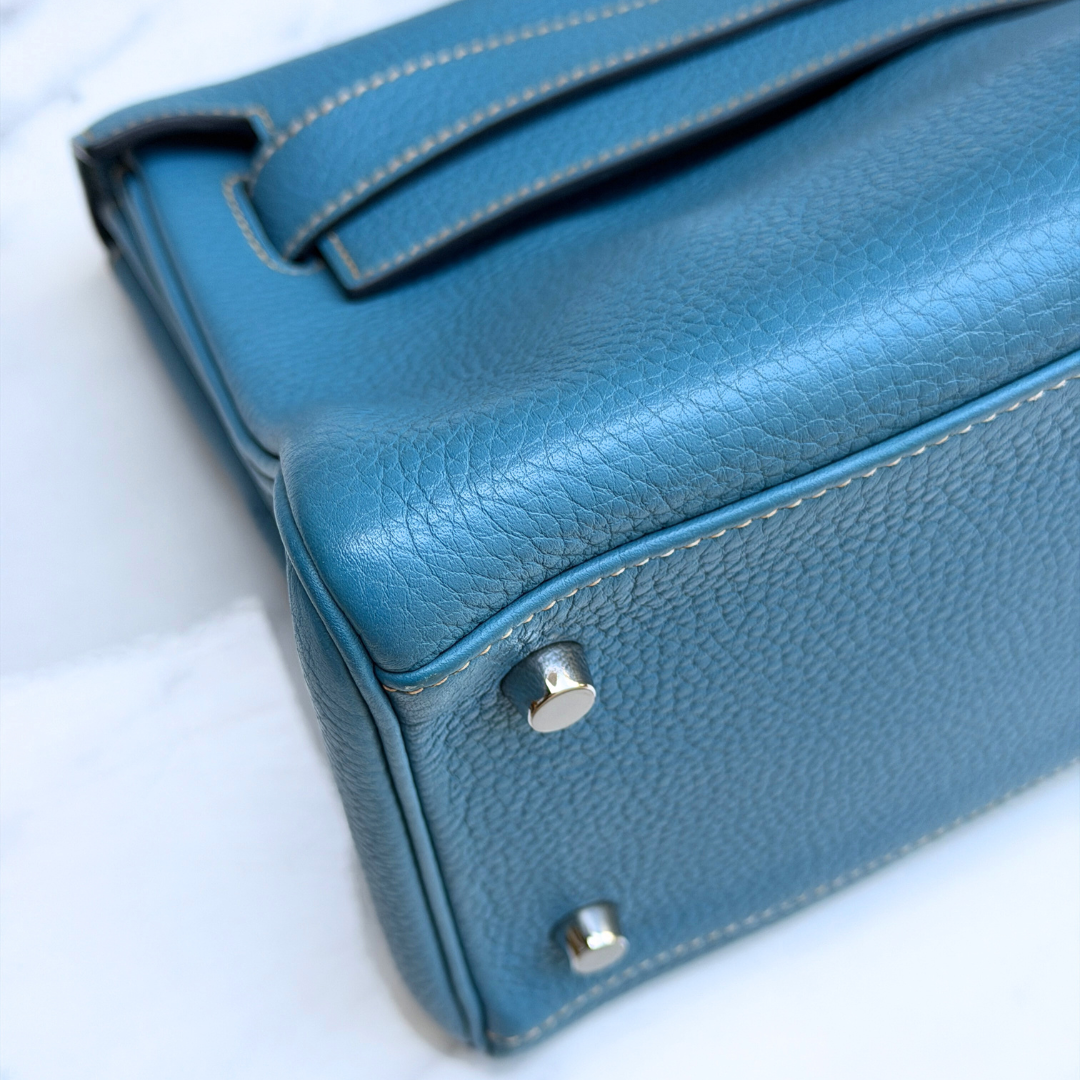 H Kelly Clemence Blue Jeans Shoulder Bag (Stamp Square N) Kelly's Authentic Boutique