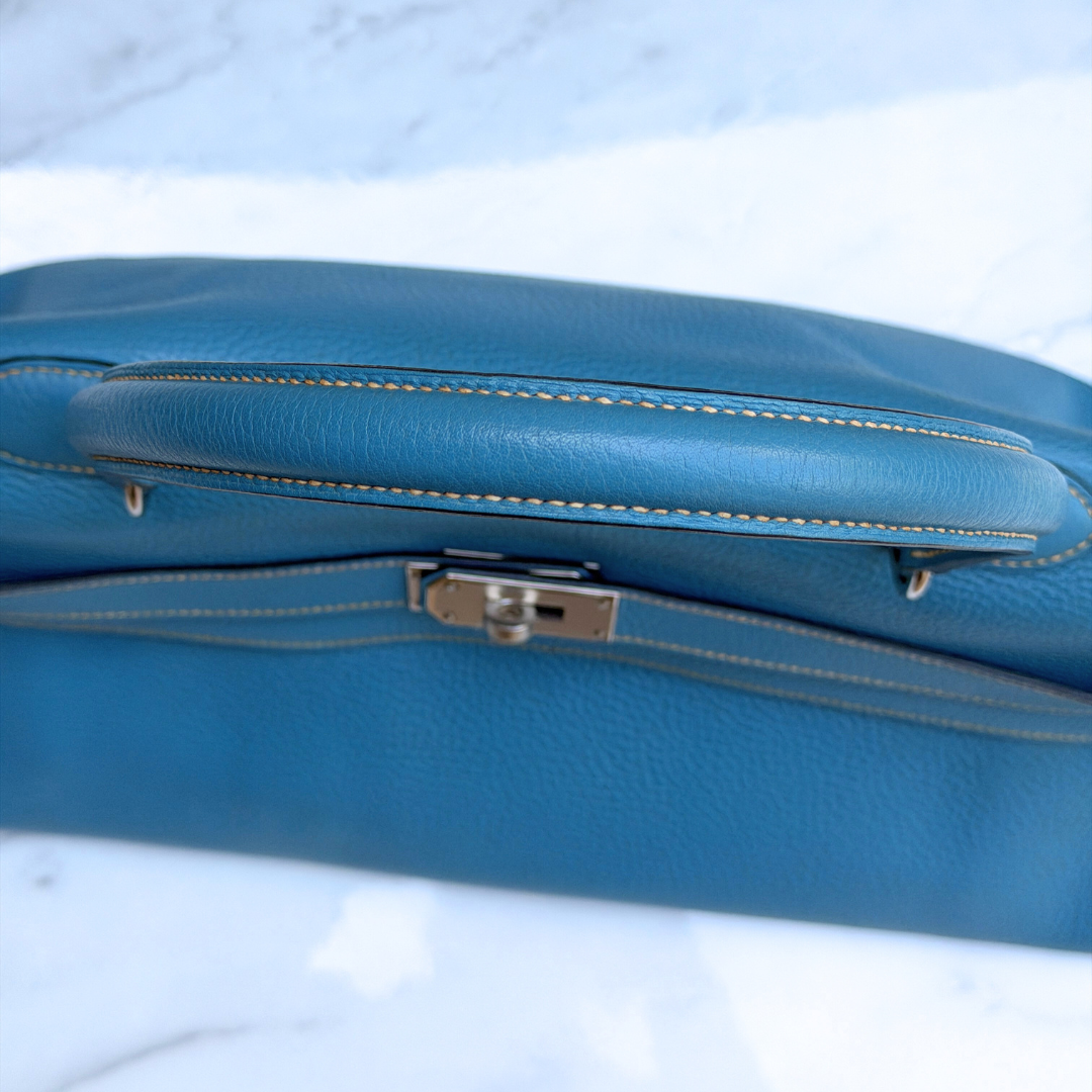 H Kelly Clemence Blue Jeans Shoulder Bag (Stamp Square N) Kelly's Authentic Boutique