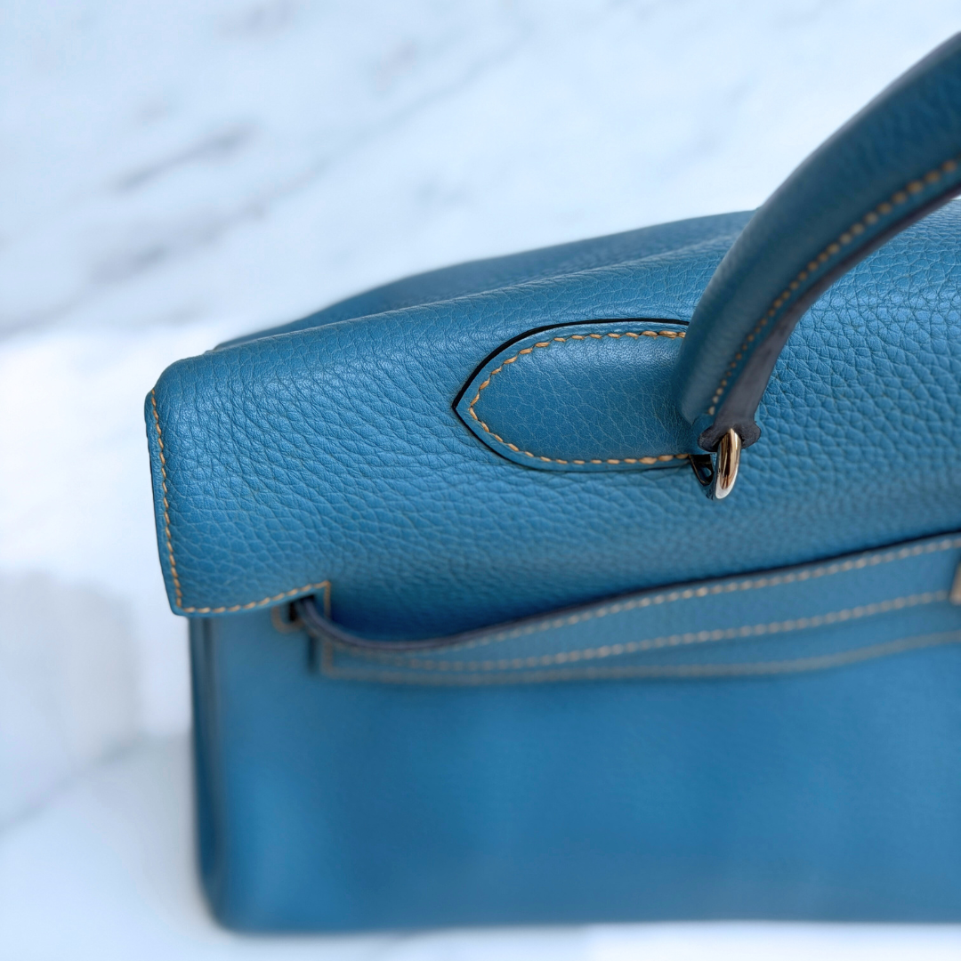 H Kelly Clemence Blue Jeans Shoulder Bag (Stamp Square N) Kelly's Authentic Boutique