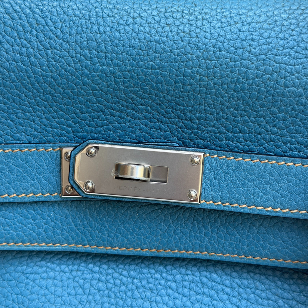 H Kelly Clemence Blue Jeans Shoulder Bag (Stamp Square N) Kelly's Authentic Boutique